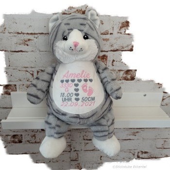 Stofftier Katze mit Namen